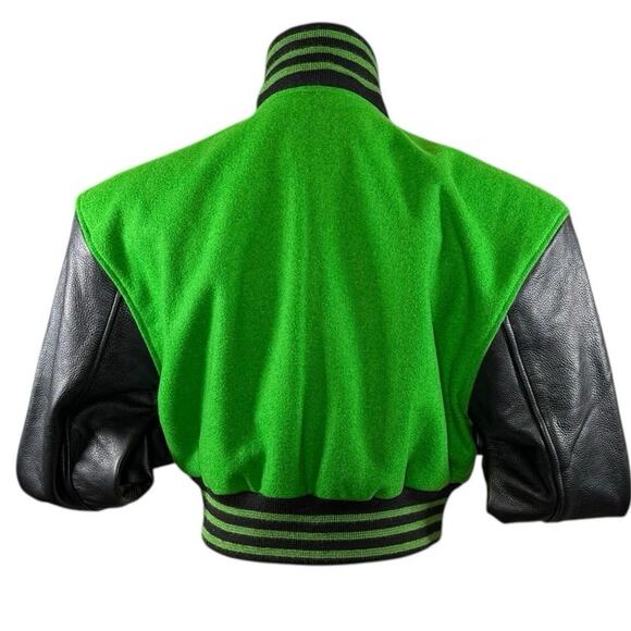 Emerald Kelly Green Cropped Letterman Varsity Jacket | Wool & Leather | Small - Picture 7 of 16